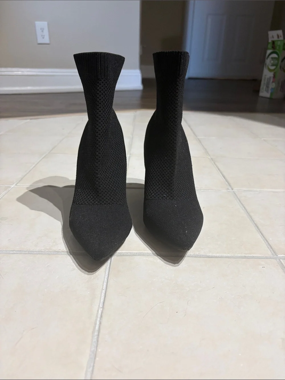 MIA Black Knit Pointed Toe Stiletto Sock Booties